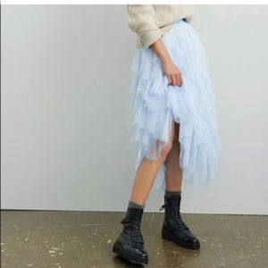 Anthropologie Tesia Ruffled Tulle Midi Skirt, Med